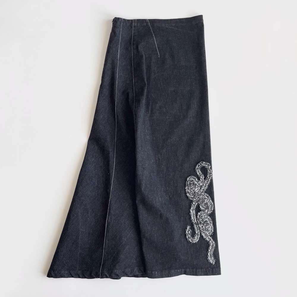Tenc Fox Italy Black Denim Asymmetrical Maxi Skirt